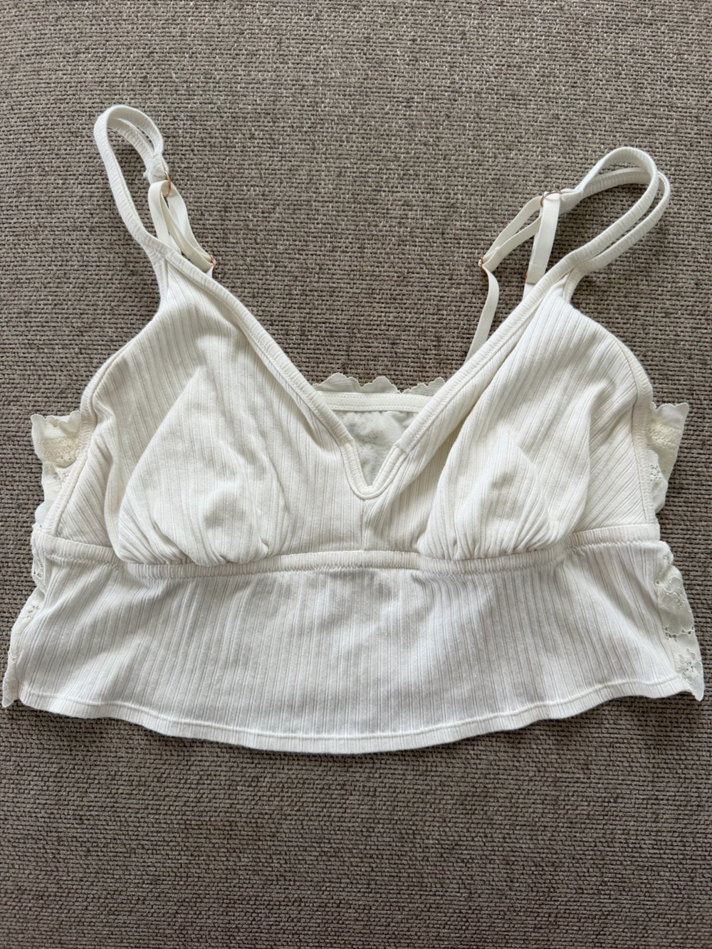 aerie Ivory Ribbed Lace-Trim Bandeau Bralette
